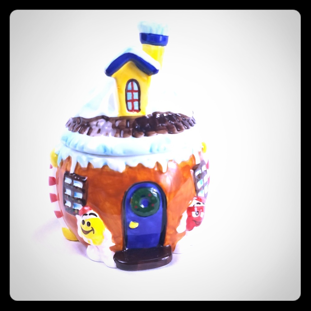 M&M Candy Jar Ceramic Winter House